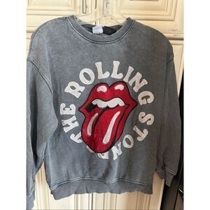 Zara Girls The Rolling Stones Rhinestone Fleece Pullover Sweatshirt Gray Sz 9-10
